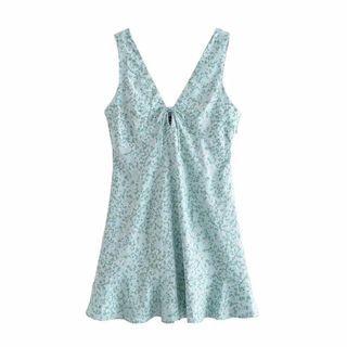 V-neck Sleeveless Floral Mini A-line Dress