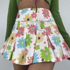 High-waist Floral Print Mini Pleated Skirt