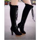 Frill Trim High Heel Lace Up Over-the-knee Boots