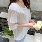 Lace-layered Bell-cuff Blouse Ivory - One Size