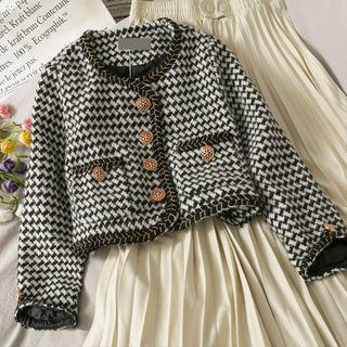 Glitter-trim Houndstooth Light Wool Jacket