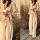 Rib-knit Surplice-wrap Cardigan