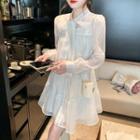 Puff Sleeve Tie-neck Plain Shirtdress