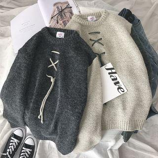 Color Panel Drawstring Sweater