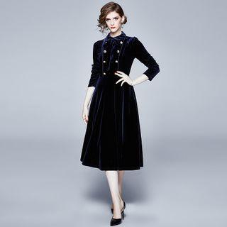 Velvet Long-sleeve A-line Cocktail Dress