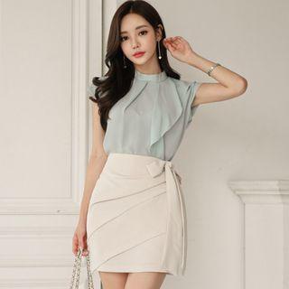 Set: Cap-sleeve Chiffon Blouse + Mini Pencil Skirt
