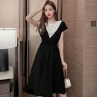 Mock Two-piece Cap-sleeve Two Tone A-line Dress