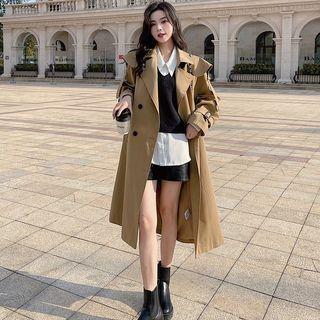 Notch Collar Ruffled Double Breasted Trench Coat