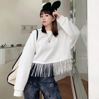 Tasseled Cropped Sweatshirt