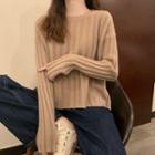 Striped Off-shoulder Long-sleeve Loose-fit Sweater