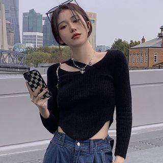 Asymmetrical Hem Cutout Knit Top