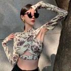 Long-sleeve Floral Print T-shirt Floral - Almond Yellow - One Size