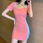 Short-sleeve Two Tone Bodycon Dress