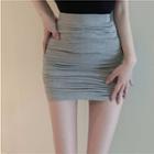 High-waist Plain Ruched Pencil Skirt