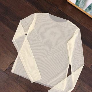 Long-sleeve Plain Mesh Top