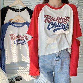 Long-sleeve Lettering Print Cutout Raglan T-shirt
