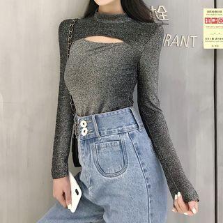 Long-sleeve Open Front Glitter Top