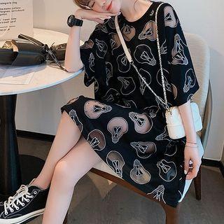 Short-sleeve Light Bulb Print T-shirt Dress