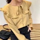 Long-sleeve Wide-collar Frill Trim Blouse