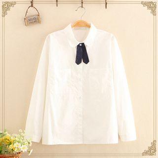 Pocket-front Long-sleeve Shirt With Tie