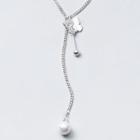 925 Sterling Silver Butterfly Faux Pearl Pendant Necklace Silver - One Size