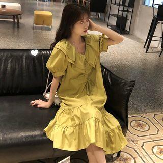 Lapel Drawstring Dress