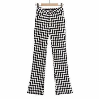 Mid Rise Argyle Print Bootcut Pants