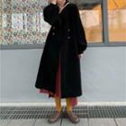 Long-sleeve Woolen Medium Long Trench Jacket As Shown In Figure - One Size
