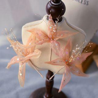 Wedding Mesh Flower Hair Stick 3 Pcs - Light Tangerine Red - One Size