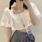 Puff-shoulder Cropped Top / Pleated Skirt