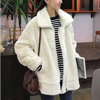 Furry Zip Jacket Off-white - One Size