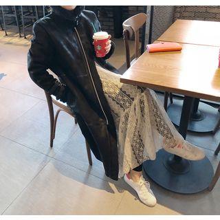 Spaghetti-strap Sheer Lace Long Pinafore Dress