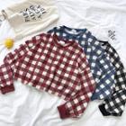 Color-block Plaid Crewneck Long-sleeve Pullover