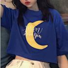 Couple Matching Elbow-sleeve Moon Printed T-shirt