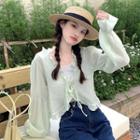 Ruffle Trim Tie-front Cropped Light Jacket Light Green - One Size