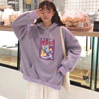 Long Sleeve Printed Pullover Light Purple - One Size