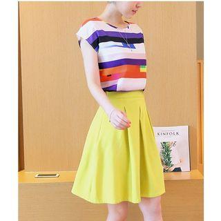 Set: Striped Cap Sleeve T-shirt + A-line Skirt