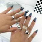 Set Of 5: Polished Alloy / Acrylic Ring 3306 - Set Of 5 - Silver & Transparent - One Size