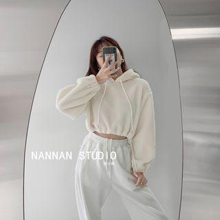 Faux Shearling Hooded Plain Sweatshirt