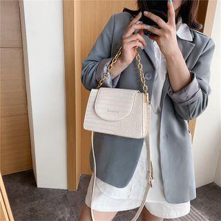 Croc Grain Chained Flap Crossbody Bag