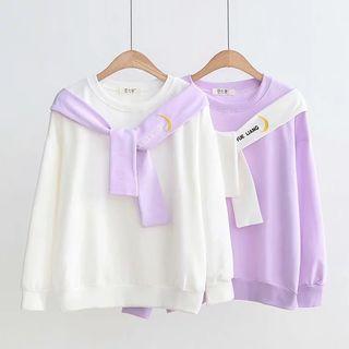 Mock Two-piece Moon Embroidered Sweatshirt