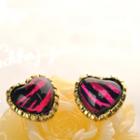 Zebra Print Heart Earrings  Purple - One Size