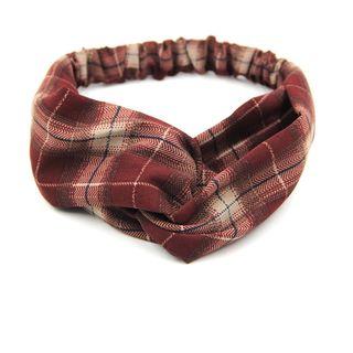 Plaid Criss Cross Headband Plaid - Red - One Size