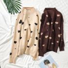 Drop-shoulder Heart-print Sweater
