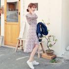 Long-sleeve Round-neck Floral Print A-line Midi Dress