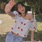 Strawberry Embroidered Off-shoulder Blouse Strawberry - White - One Size