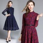 Long-sleeve Mandarin Collar Lace Dress