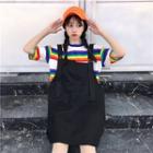 Striped Elbow-sleeve T-shirt / Pocket Detail Jumper Dress