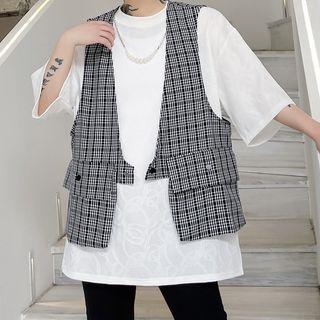 Oversized Gingham Vest