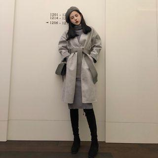 Plain Open Front Coat With Sash